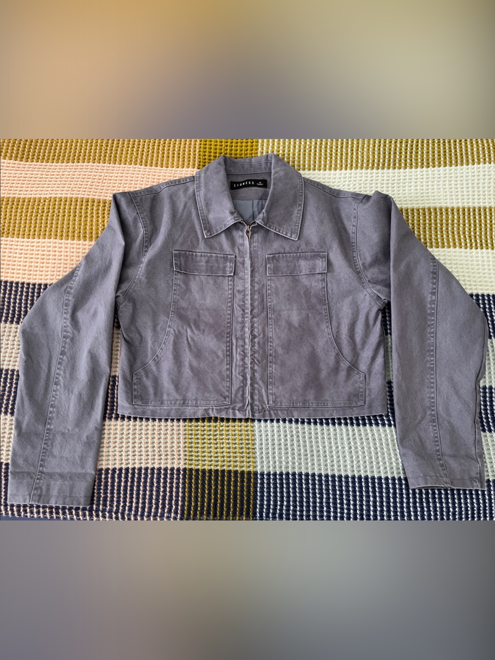 Women's Gray Workwear Jacket - Classic Collared Utility Coat
